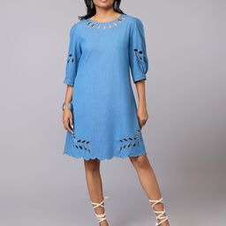 Tamiska By Narendra Kumar Women Cuffed Sleeves Schiffli A-Line Dress-image-54