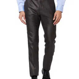 Raymond Brown Slim Fit Self Design Flat Front Trousers-image-54