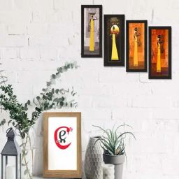 eCraftIndia Set of 4 Tribal Women Satin Matt Texture UV Art Painting-image-47