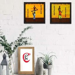 eCraftIndia Set of 2 Tribal Lady Satin Matt Texture UV Art Painting-picture-22