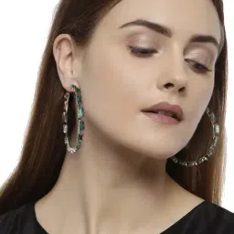 Zaveri Pearls Green Crystal Shine Stones Party Bling Contemporary Hoop Earrings-ZPFK10007-36