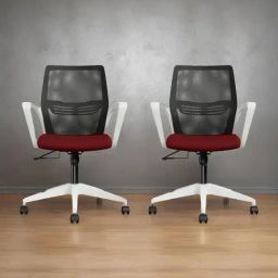 Godrej Interio Vurv Mid Back Fabric Study Arm Chair Red, Set of 2, Knock Down-16