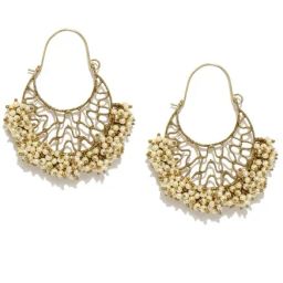 Fida Golden Alloy Pearly Filigree Chand Bali Earrings-8