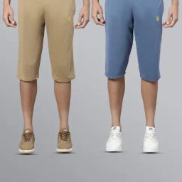 Vimal Jonney Brown & Sky Blue Regular Fit Lounge Capris- Pack of 2-image-40