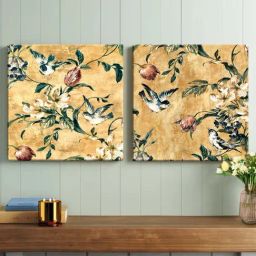 Art Street Branch Birds Printed Multicolor Cotton Canvas Wall Art - Set Of 2-0
