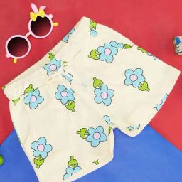 Pantaloons Junior Cream & Blue Cotton Printed Shorts-image-2