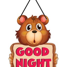 CVANU Red & Brown Painted Good Night Teddy Bear Shape Wooden Wall Hanging-picture-13