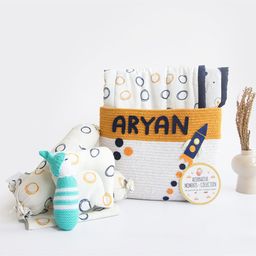 Yellow Doodle Doodle Circles Organic Bedding Gift Basket - Blue-image-60