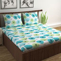 Divine Casa Floral Blend Cotton Double Bedsheet with 2 Pillow Covers - Turquoise & Green-image-77