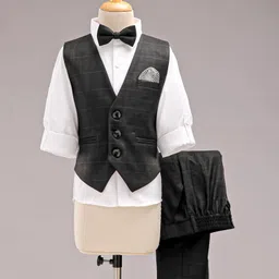 Robo Fry Full Sleeves 3 Piece Party Suit with Waistcoat - Black-image-42