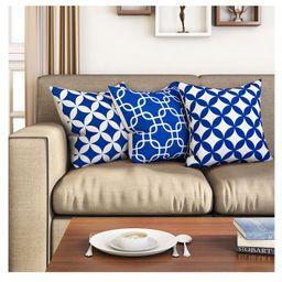 SEJ by Nisha Gupta Geometric Premium 16 by 16 Cushion Covers Set of 3 - Blue-18