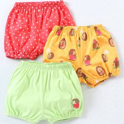 Babyhug 100% Cotton Knit Bloomers Heart & Porcupine Print Pack of 3 - Pink Yellow & Green-image-22