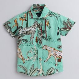 Polka Tots Half Sleeve Jungle Animal Printed Shirt - Green-image-49