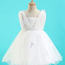 Bluebell Woven Net Sleeveless Party Frock with Butterfly Applique & Glitter Print - Off White-picture-17