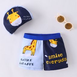 Babyhug Swimming Trunks with Cap Giraffe Print - Navy Blue-picture-19