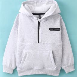 Little Kangaroos Fleece Knit Full Sleeves Hoodies With Back Text Print - Grey-image-17