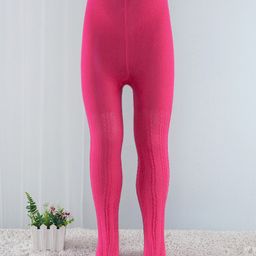 Cute Walk by Babyhug Cotton Blend Knit Anti Bacterial Tights Cable Knit Design - Pink-image-38