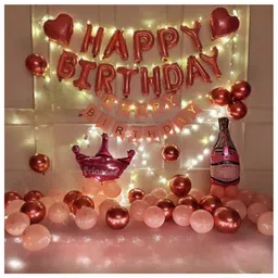 Puchku Happy birthday decoration set rose gold theme 54 Pcs Combo for kids girls  birthday party first 1st  2nd 5th  10th-picture-10