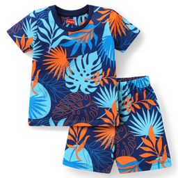 Babyhug Cotton Knit Half Sleeves Night Suit Tropical Theme - Blue-picture-15