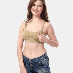 Fabme Cotton Sleeveless Solid Padded Maternity Nursing Bra - Skin Beige-image-62
