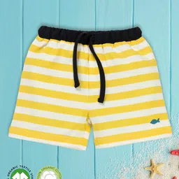 Pranava 100% Organic Cotton Striped & Fish Embroidered Shorts - Yellow & White-picture-4