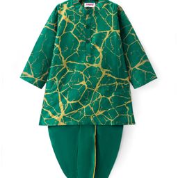 Babyhug Woven Full Sleeves Kurta Dhoti Set With Marble Print - Green-image-42