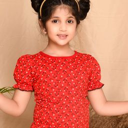 Kids Cave Half Sleeves Floral Printed Top - Red-image-86