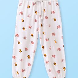 Babyhug Cotton Knit Full Length Lounge Pants With Animal Print - White-picture-12