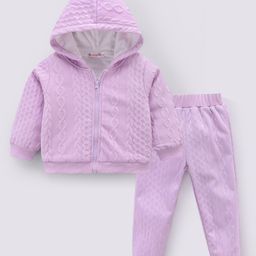 Kookie Kids Full Sleeves Hooded T-Shirt & Lounge Pants Set - Purple-image-59
