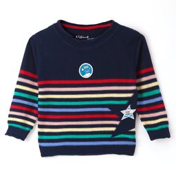 ToffyHouse Cotton Knit Full Sleeves Sweater with Star & Striped Print -Navy Blue-image-11