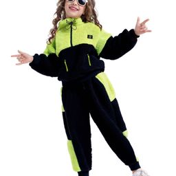 Ollington St. Knit Full SleevesSweatshirt & Joggers Set with Color Block Design - Green & Black-image-21