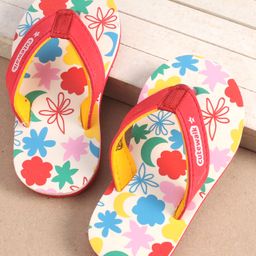 Cute Walk by Babyhug Slip On Flip Flops with Floral Print - Red-image-80