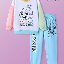 Babyoye Disney Terry Knit Full Sleeves Cut & Sew Chip N Dale Printed Sweatshirt & Lounge Set - Light Blue-image-24