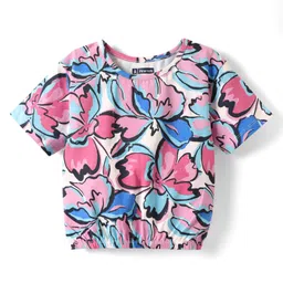 Pine Kids Cotton Knit Half Sleeves T-Shirt with Floral Print - Pink-picture-43
