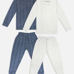 Trampoline Pack Of 2 Full Sleeves Striped Thermal Sets - Blue & White-image-53