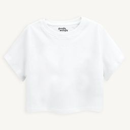 Guugly Wuugly Pure Combed Cotton Half Sleeves Solid Skin Friendly Crop Top - White-image-112