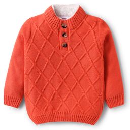 Babyhug Knited Full Sleeves Pullover Sweater with Cable Knit Design - Red-image-90