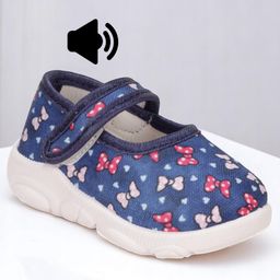 Lil Lollipop Bow & Hearts Designed Mary Jane Musical Ballerinas - Navy Blue-image-10