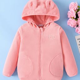 Mark & Mia Full Sleeves Hooded Winter Jacket With Animal Embroidery & Ear Applique - Pink-picture-34