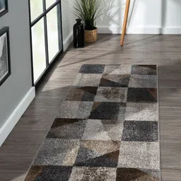 OBSESSIONS Grey & Brown Geometric Printed FloorRunners-55