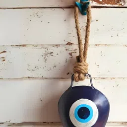 JASMEY HOMES Blue & White Evil Eye Printed Bell Wall Hanging-33