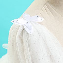 Bluebell Woven Net Sleeveless Party Frock with Butterfly Applique & Glitter Print - Off White image 4