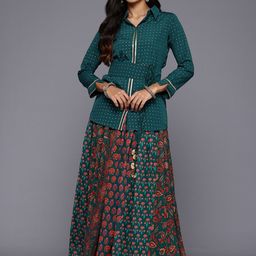 Ahalyaa Printed Gotta Patti Tunic & Skirt-image-7