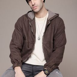 The Roadster Life Co. Pure Cotton Relaxed Fit Hooded Denim Jacket-36