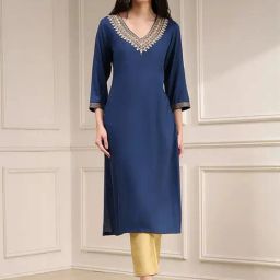 Biba Blue Straight Fit Embroidered Kurta-picture-45