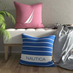 Nautica Logo Stripe Dull Pink & Blue Microfibre 300 GSM Premium Cushion Covers - Set of 2-image-46