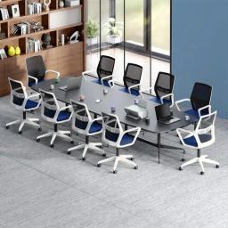 Godrej Interio Vurv Mid Back Fabric Study Arm Chair Blue, Set of 10, Knock Down-14