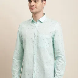 Turtle Men Standard Fit Abstract Printed Cotton Linen Formal Shirt-image-91