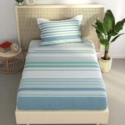 Bianca Estonia Blue 116 TC Poly Cotton Single Bedsheet with 1 Pillow Cover-image-96