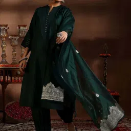 Libas Green Plain Kurta and Sharara Set With Dupatta image 3